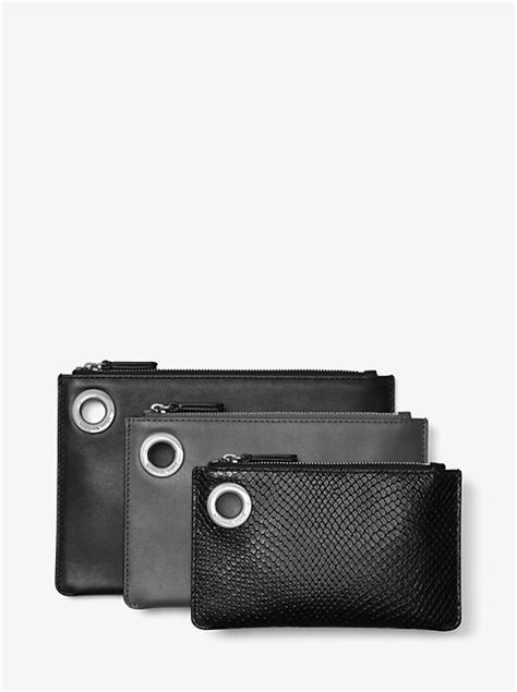 michael kors two tone leather pouch trio|Tri.